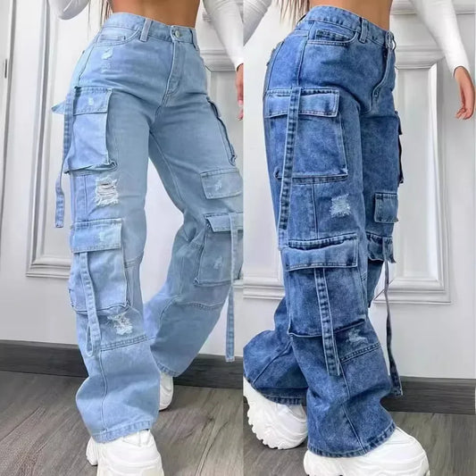 Solid Color Versatile Multi-pocket Casual Pants
