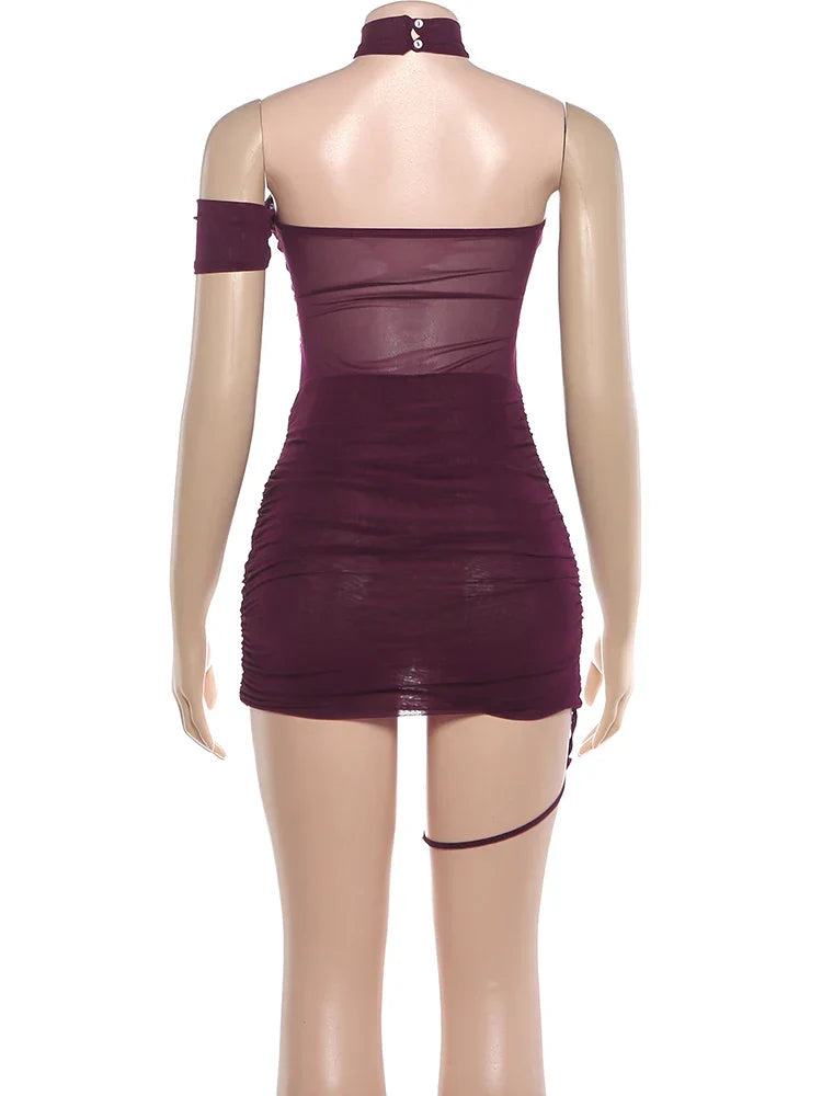 Backless Summer Trend See Through Sexy Dress Women Y2K Cross Bandage Halter Sleeveless Midnight Clubwear Mini Bodycon