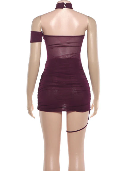 Backless Summer Trend See Through Sexy Dress Women Y2K Cross Bandage Halter Sleeveless Midnight Clubwear Mini Bodycon