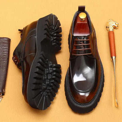 British Casual Leather Shoes Men's Dress Business Thick-soled Lace-up Shoes Bright Leather Patent Leather Men's Lace-up Shoes
