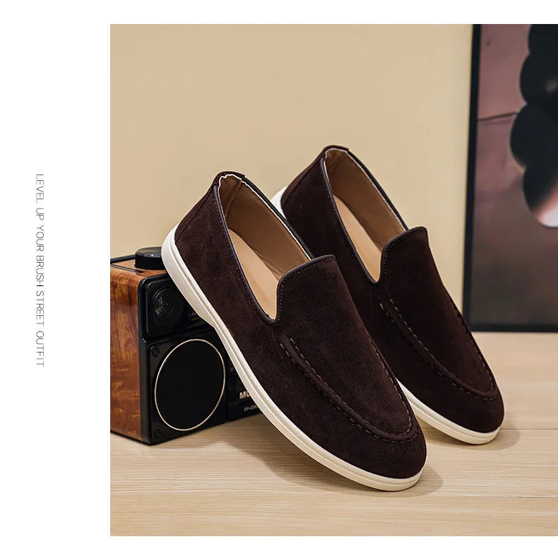 Men's Suede Leather Comfort Loafers, Flat Casual Slip-on Shoes, Fashion Suede Flats, Classic Round Toe Soft Leather Loafers 2026