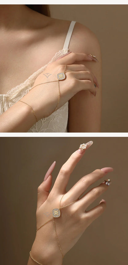 Vintage Hand Chain Bracelet Ring for Women s925 Silver 18k Gold Plated Moissanite Charm Bracelets Party Christmas Gifts