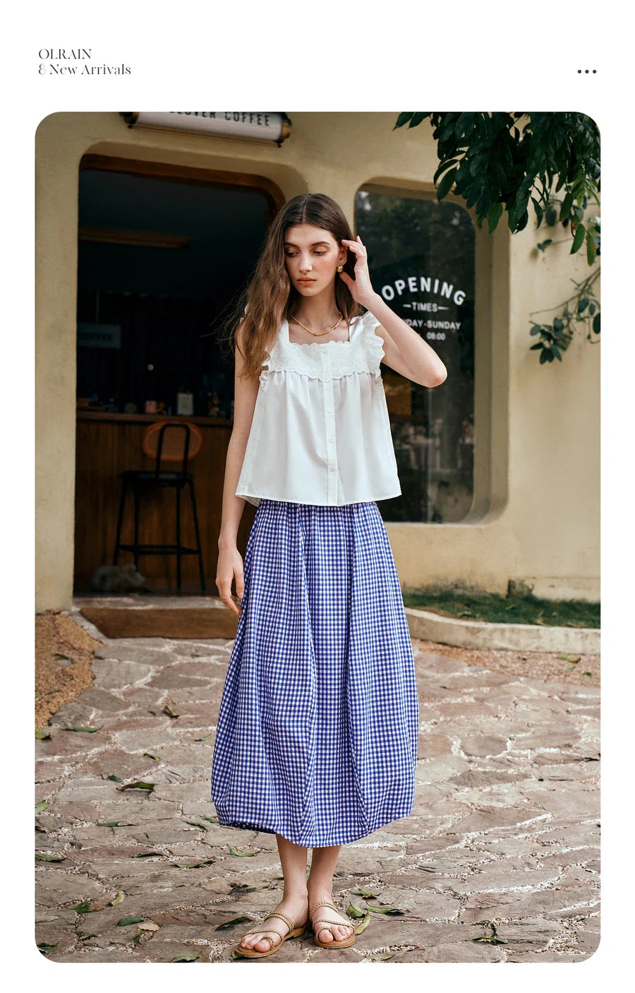 Women's Summer 2026 Midi Elastic Waistband Skirt Elegant Office Ladies Blue Plaid BUD Skirt Female Clothes O57XB99598