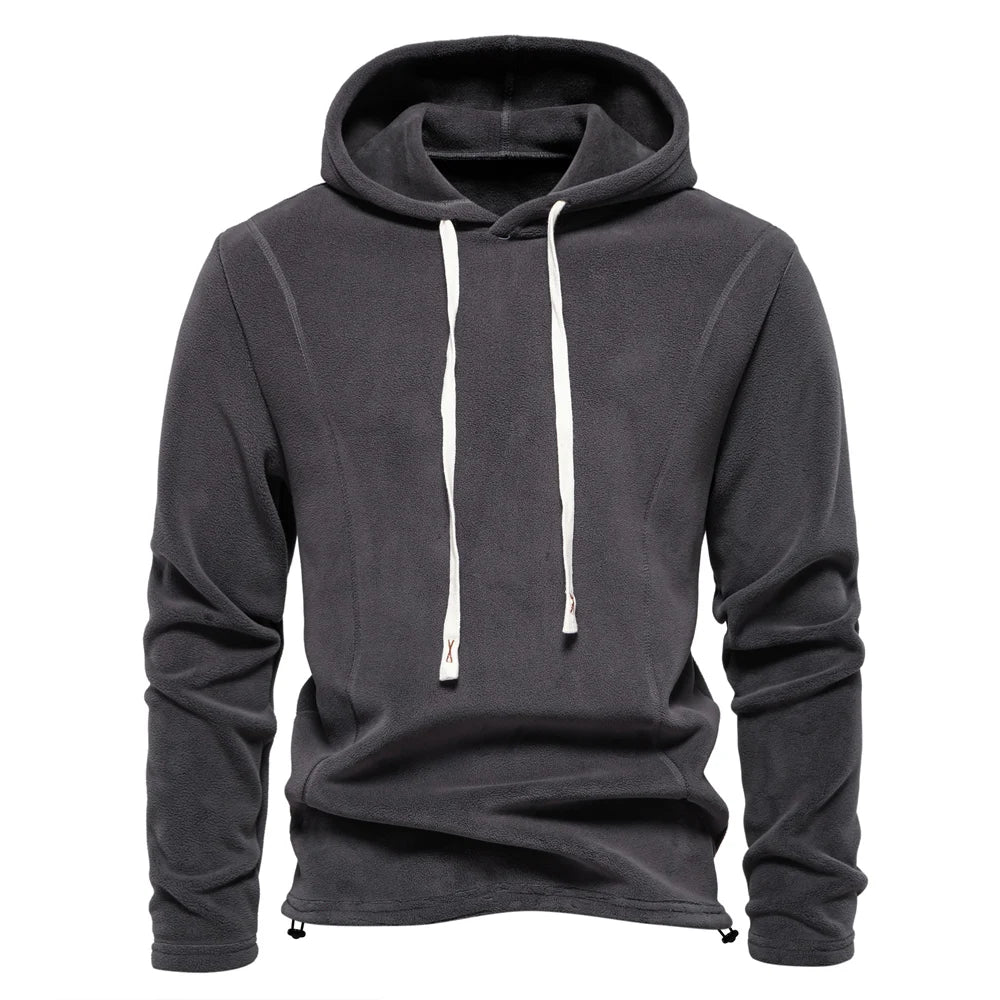 Mens Winter Solid Fleece Hoody High Quality Warm Casual Drawstring Hat Sweatshirt Soft Shell Hoodies for Men