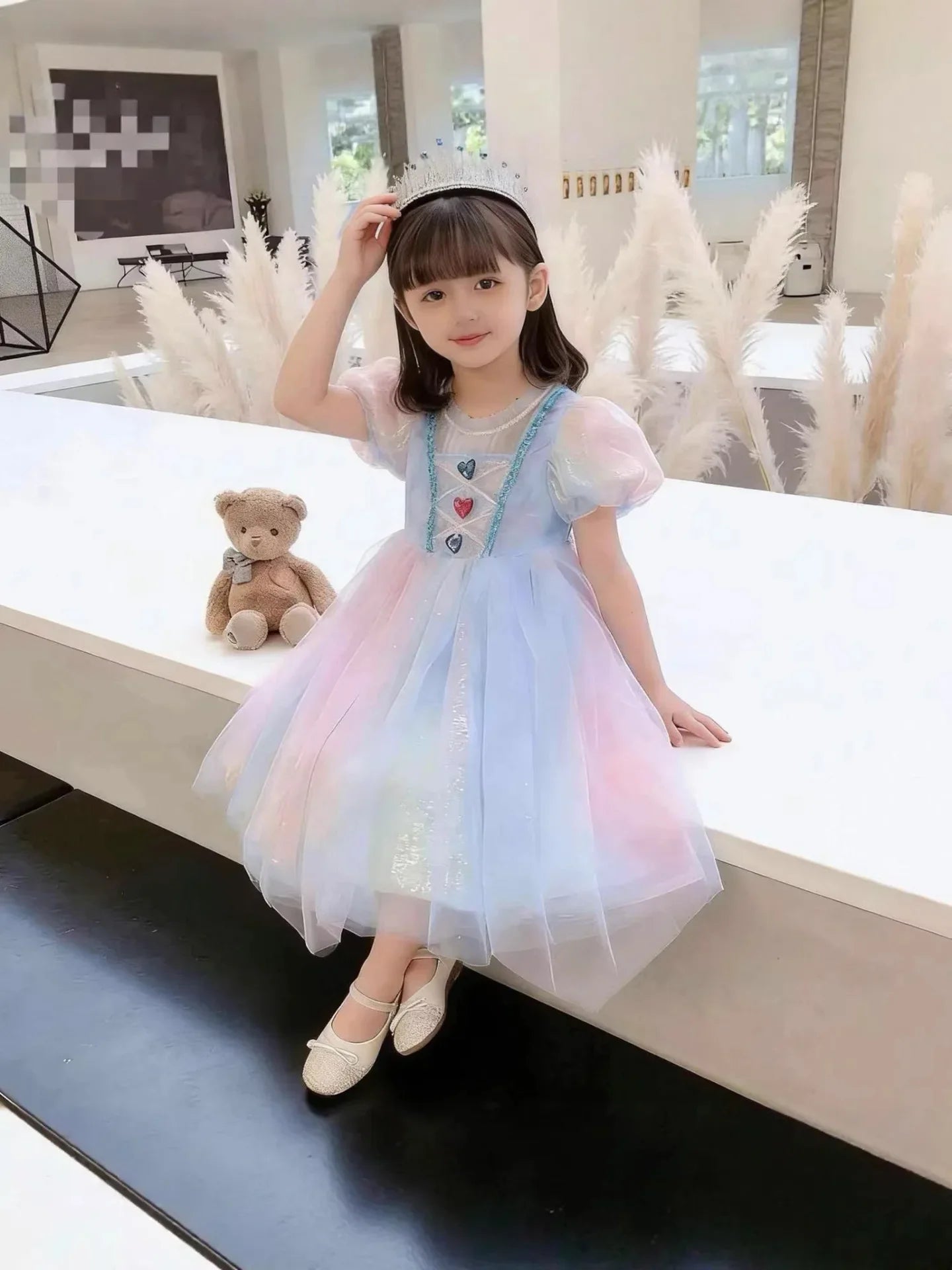 Girls Elsa Inspired Gradient Rainbow Tulle Dress 2026 Summer Kids Princess Costume for Birthday Party Pageant