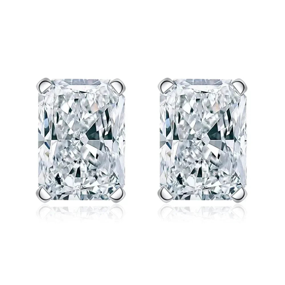 1Carat D Radian Emerald Cut Moissanite Stud Earrings S925 Silver Plated 18K White Gold Rectangle Diamond Earring Studs for Women