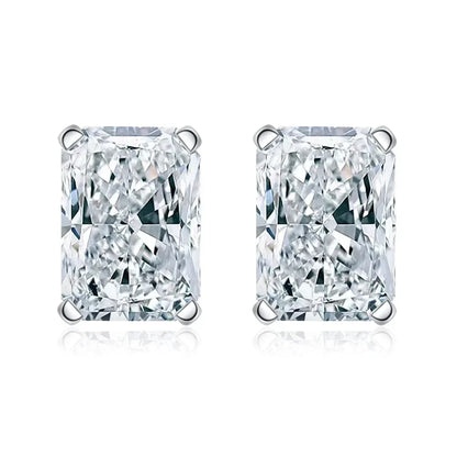 1Carat D Radian Emerald Cut Moissanite Stud Earrings S925 Silver Plated 18K White Gold Rectangle Diamond Earring Studs for Women