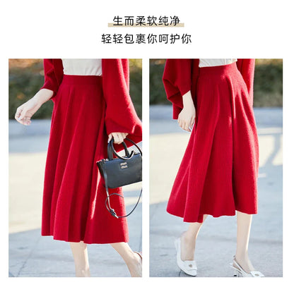 Autumn And Winter High Waist 100% Pure Wool Skirt Female Slim Long Knitted Wool Skirt Loose Wearing A-Line Skirt