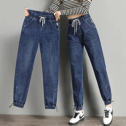 High Waist Denim Harlan Pants Women's Loose Elastic waist Jeans