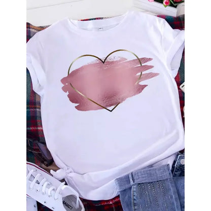 American Retro Letters Love White T-shirt Women Short Sleeve Round Neck Loose Large Size Casual Top Oversized