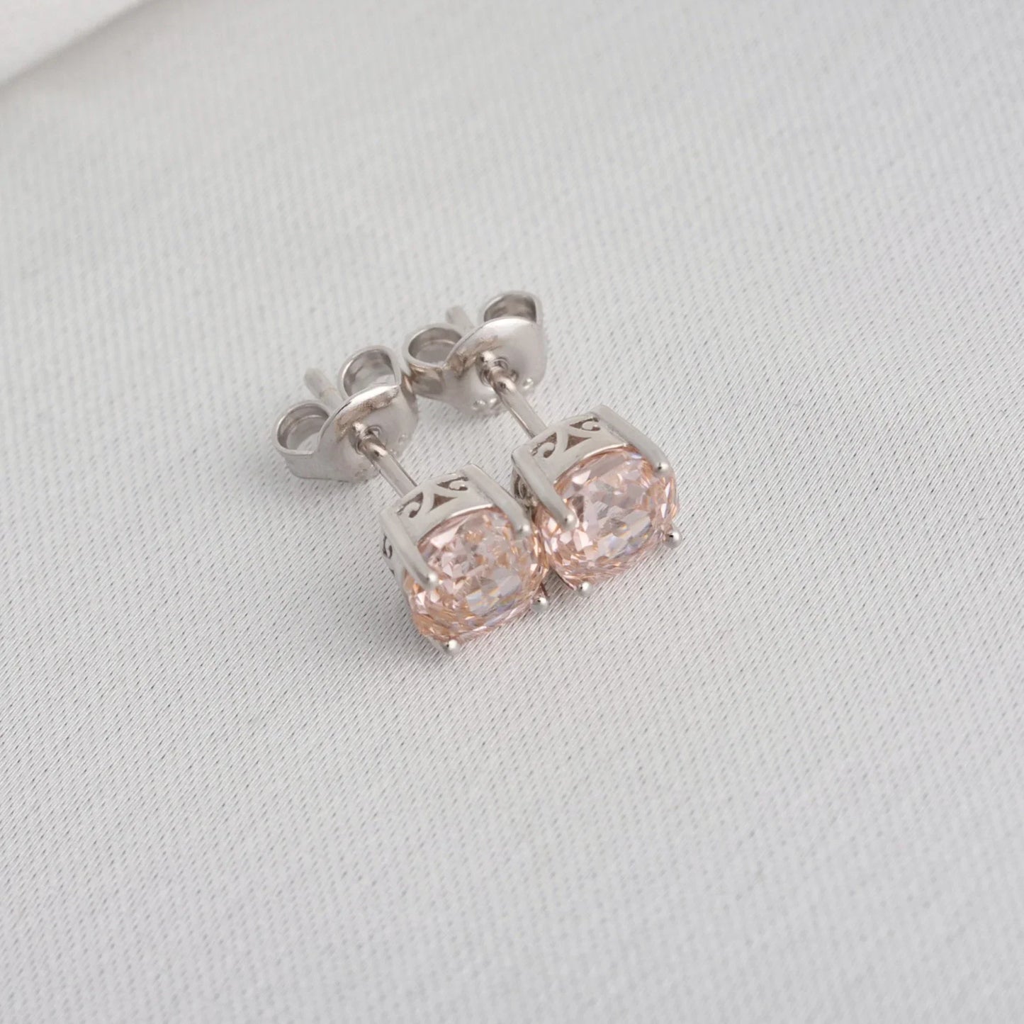 Potiy Rose Cut Octagon Morganite Pink Stud Earrings, 1.5ct Cubic Zirconia 925 Sterling Silver Earrings for Women Mother Day