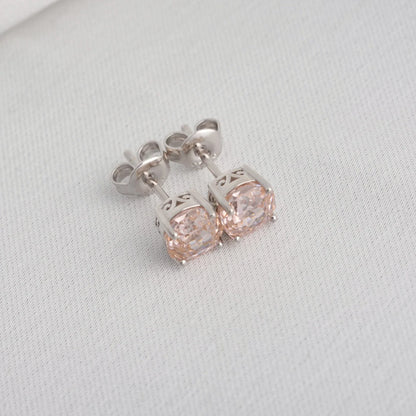Potiy Rose Cut Octagon Morganite Pink Stud Earrings, 1.5ct Cubic Zirconia 925 Sterling Silver Earrings for Women Mother Day