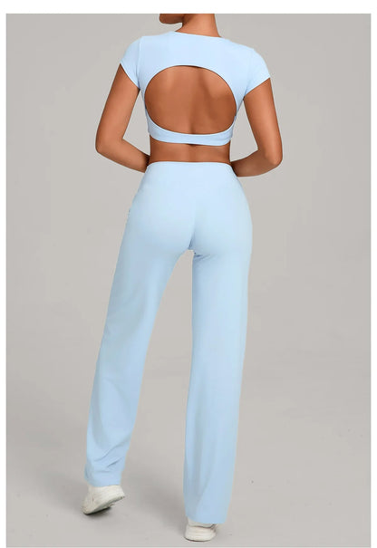 Tight-Fitting Backless Yoga Quick-Drying Straight-Leg Pants Sports Fitness Running Two-Piece Set for Women Gym Workout Yoga Suit