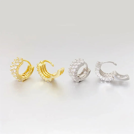 Sparkling Real 3-Row Full Moissanite Hoop Earrings for Women Fine Jewelry S925 Silver Diamond Small Ear Buckle Earring Gift