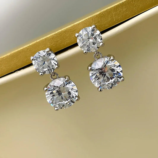 5.6cttw D Color Round Brilliant Cut Moissanite Diamond Drop Earrings with Certificate 925 Sterling Silver Stud Earring for Women