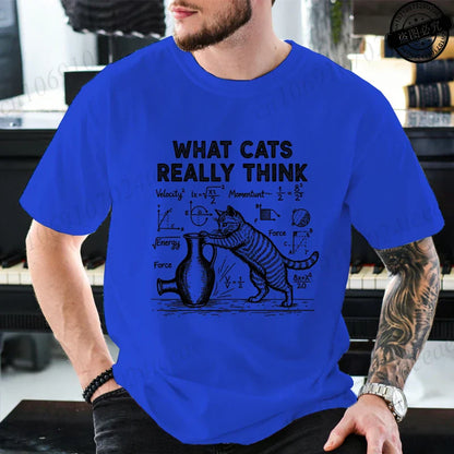 Cat Physics Science Joke Men's T Shirt Funny Math Cat Print Tees T-Shirts Men Women Casual Short Sleeve Streetwear Plus Size