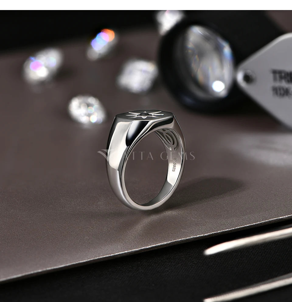 Vintage 8-Pointed Star Signet Ring for Men S925 Sterling Silver Black Spinel Women Rings Punk Jewelry Gifts for party