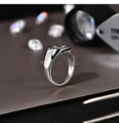 Vintage 8-Pointed Star Signet Ring for Men S925 Sterling Silver Black Spinel Women Rings Punk Jewelry Gifts for party