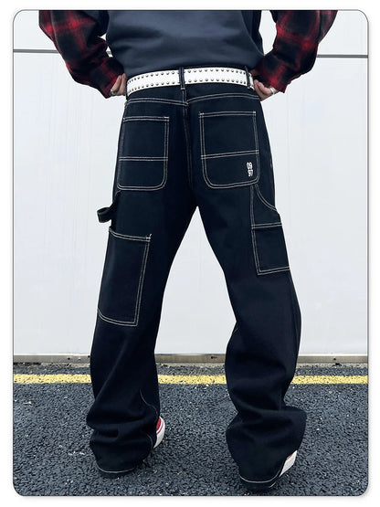 Retro Black Fashion Work Jeans Men Casual Straight-Leg Classic Work Denim Trousers Korean Brand Pant Men's Summer Pants
