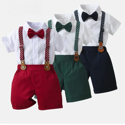 Baby Boys Gentleman 2pcs Summer Outfit Shirt Suspender Pants Set Formal Birthday Wedding Party Toddler Kids Gentleman Clothes