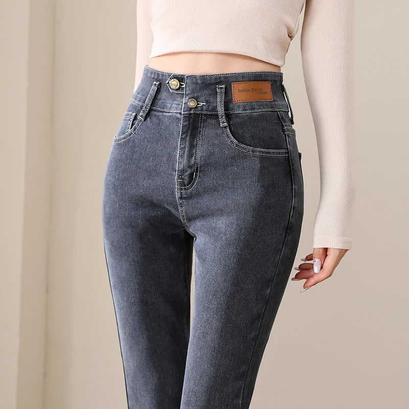 Woman Skinny Jeans High Waist Slim Korean Elastic Pencil Pants