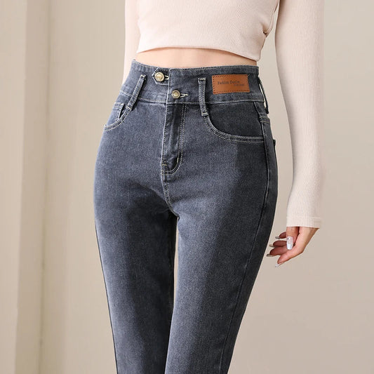 Woman Skinny Jeans High Waist Slim Korean Elastic Pencil Pants