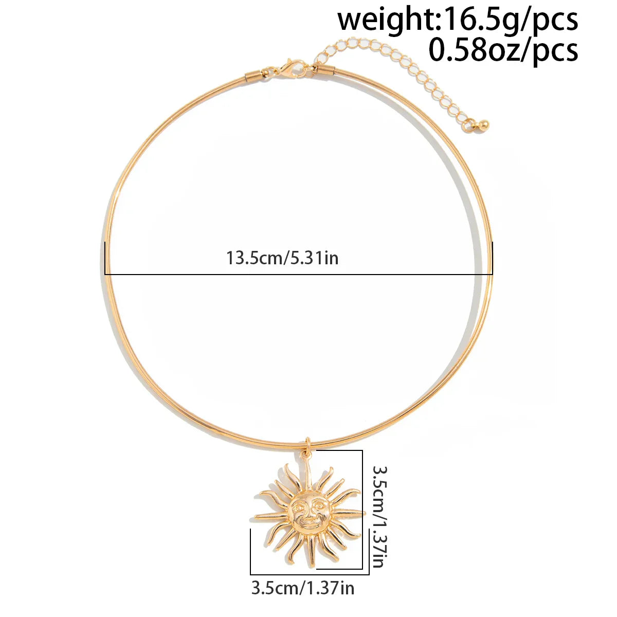 SHIXIN Retro Smooth Golden Metal Thin Choker Necklace for Women Trendy Sun Pendant Necklace Torques Summer Neck Chain Jewelry