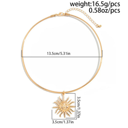 SHIXIN Retro Smooth Golden Metal Thin Choker Necklace for Women Trendy Sun Pendant Necklace Torques Summer Neck Chain Jewelry