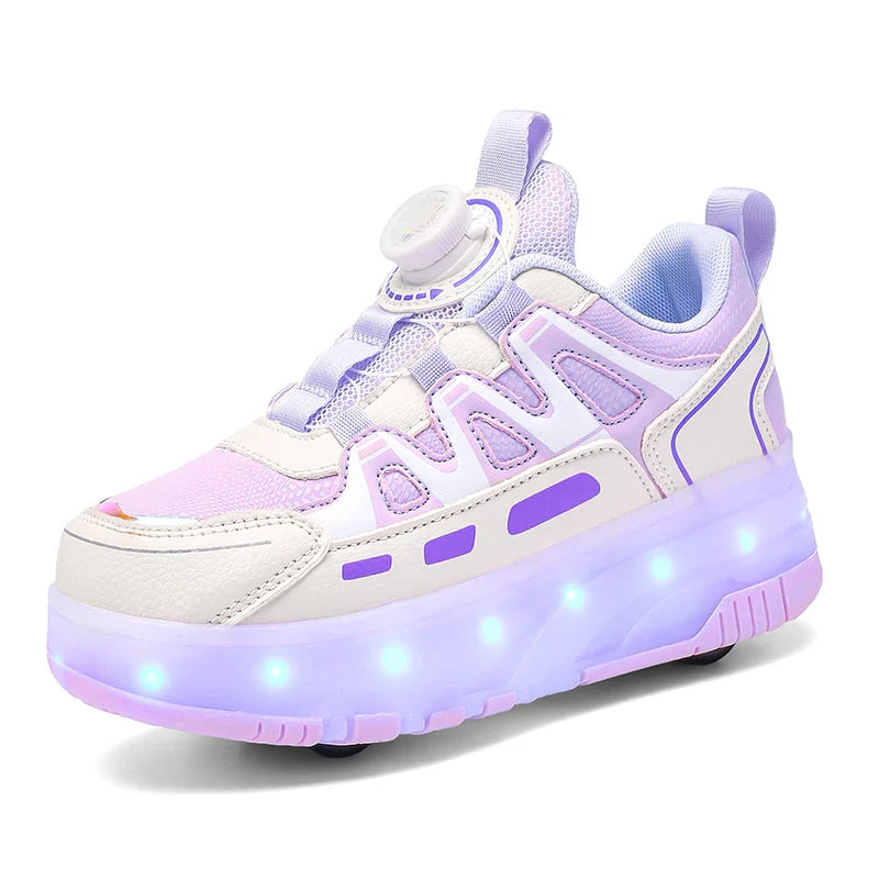 Boys Girls Roller Shoes Pink Blue Four Wheels Luminous Glowing Kids Outdoor Sport Casual Shoes USB Children Led Sneakers Shoes
