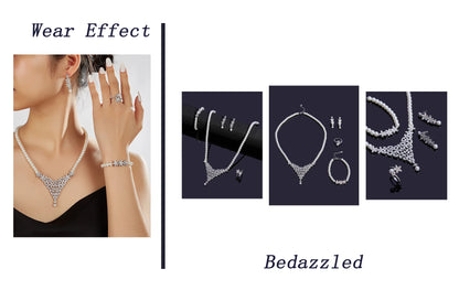 New Trendy Pearl Tassel 40cm Necklace Earring 4PCS Jewelry Set For Women Wedding Party Full Zircon Dubai Bridal Jewelry Set Gift