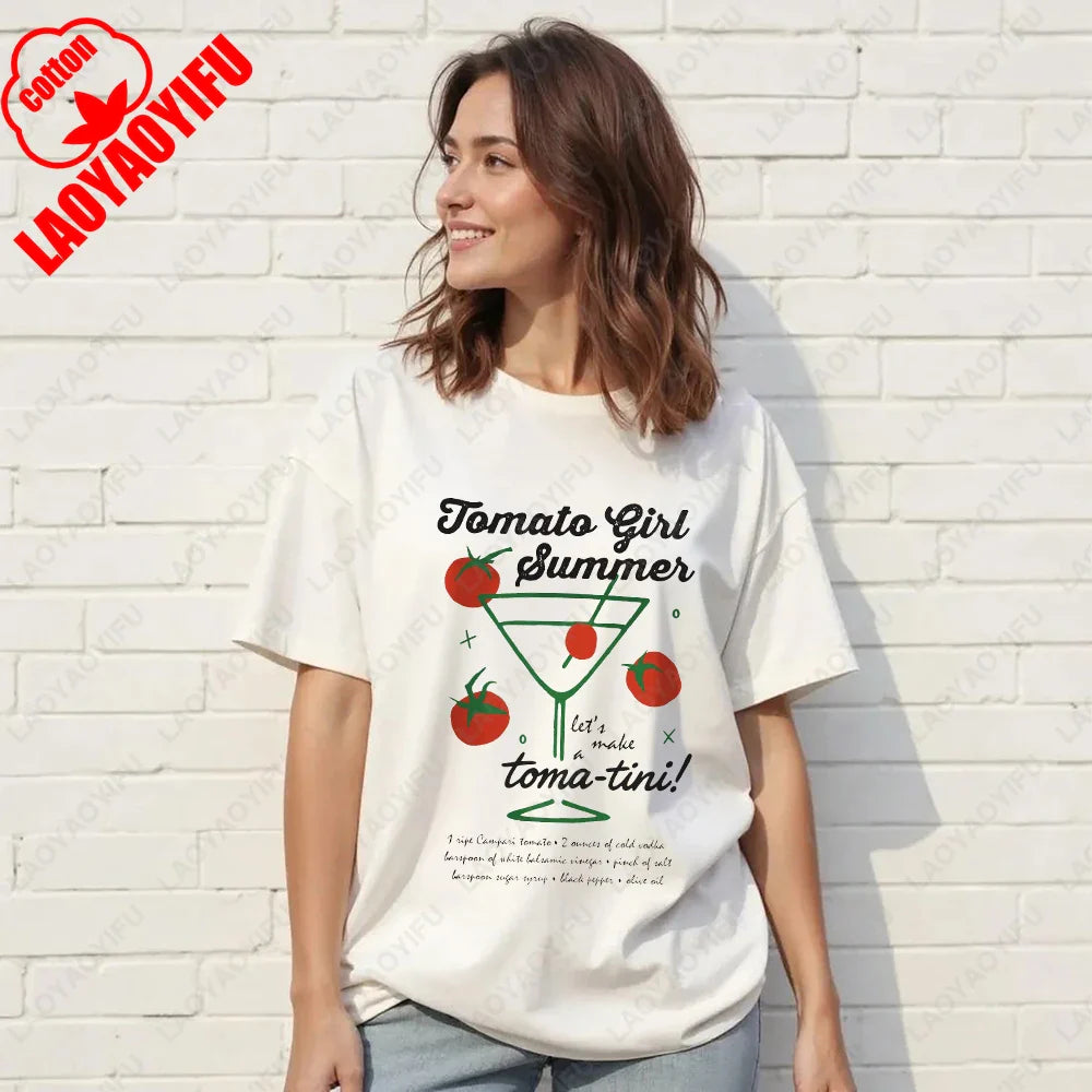 Vintage Italian Tomato Cotton Graphic Tshirt Summer Shirt Women Top Italy Vacation Aesthetic Tomato Girl Market Style