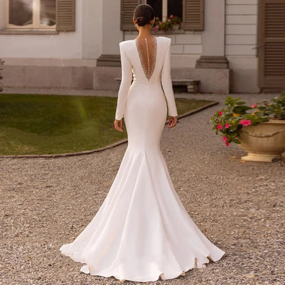 Customized Satin Mermaid Wedding Dresses Bridal Gowns Robes Deep V-Neck Floor Length Vestidos De Novia robe de mariée