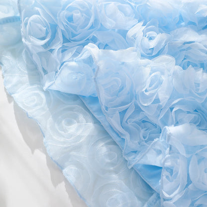 Girls' Sky Blue Tulle Dress - 3D Rose Appliqué Skirt, Pearl Buttons Vintage Chic Party Gown