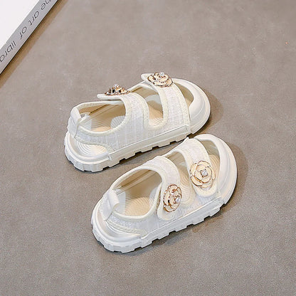 Korean Style Summer Sandals For Girls Luxury Pearl Flower Children's Beach Shoes Ergonomics Soft-soled Kid's Girl's Sandals