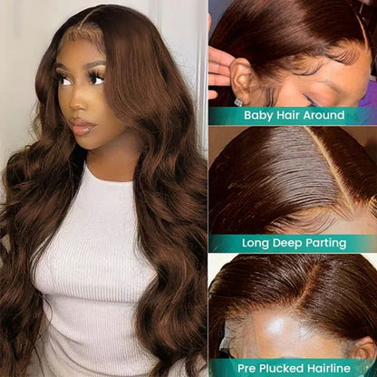 Chocolate Brown 13x4 Body Wave Lace Front Wig Pre-Plucked Brazilian HD 13x6 Lace Frontal Wigs for Women 32 Inch Human Hair