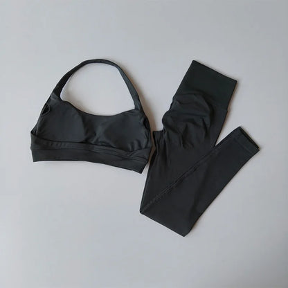 Sports Suit Women's Running 2PCS Set Seamless Yoga Thin Straps Beautiful Back Fitness Bras Gym High-waisted Peach Leggings Sets