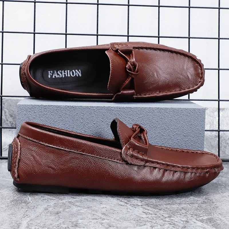 Genuine Leather Men Casual Shoes Black Mens Loafers Fashion Luxury Brand Lightweight Comfortable Slip on Boat Driving Shoes