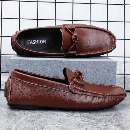 Genuine Leather Men Casual Shoes Black Mens Loafers Fashion Luxury Brand Lightweight Comfortable Slip on Boat Driving Shoes