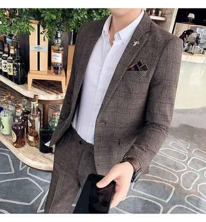 Suit Blazer+Pants Men Fashion Hosts British Style Work Business Wedding Casual Art Style Elegant Gentleman Cotton and Linen Suit