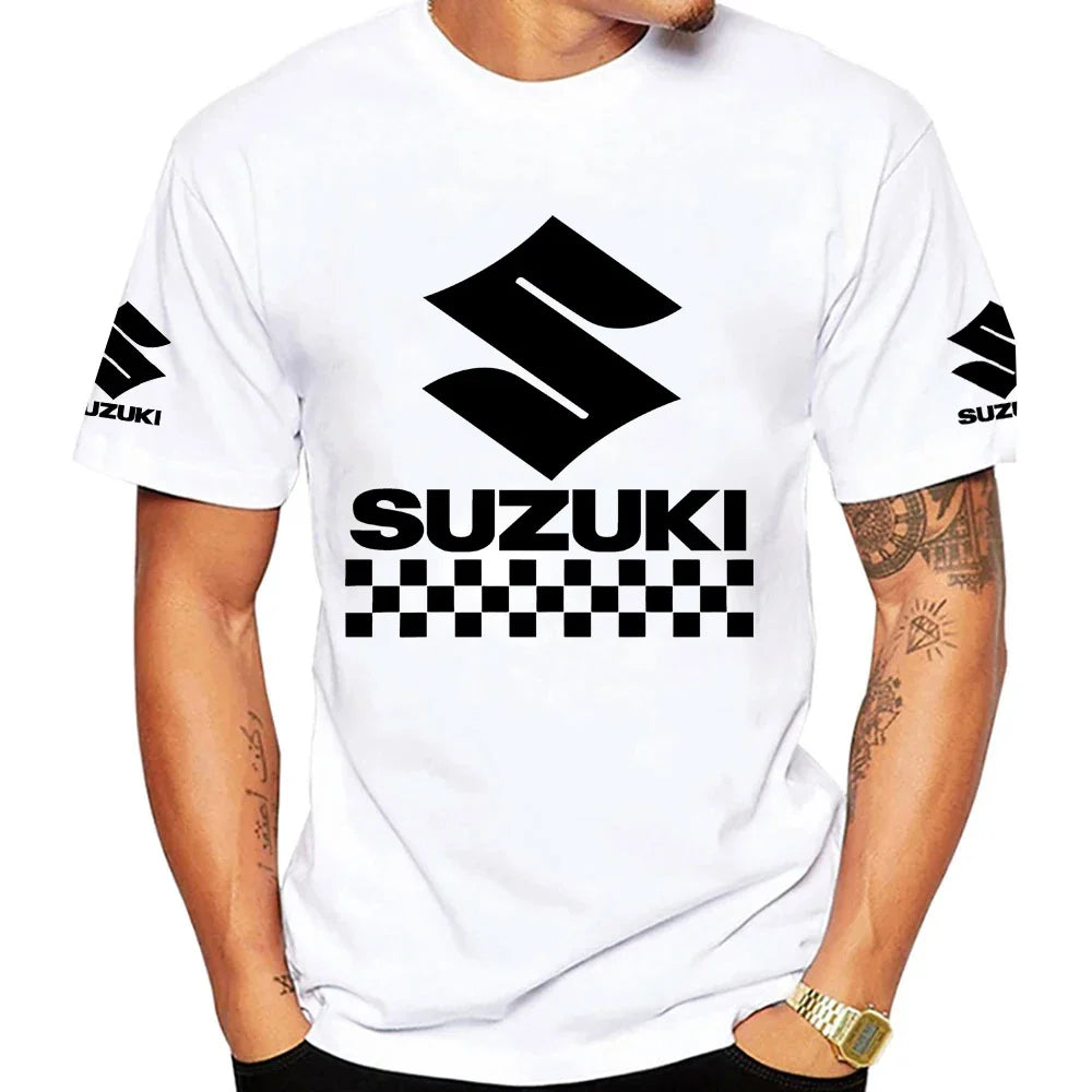 2026 Summer New Racing Motorcycle 100% Cotton Trendy Men T-shirt Daily Outdoor Sports Casual Loose Street Short-sleeve