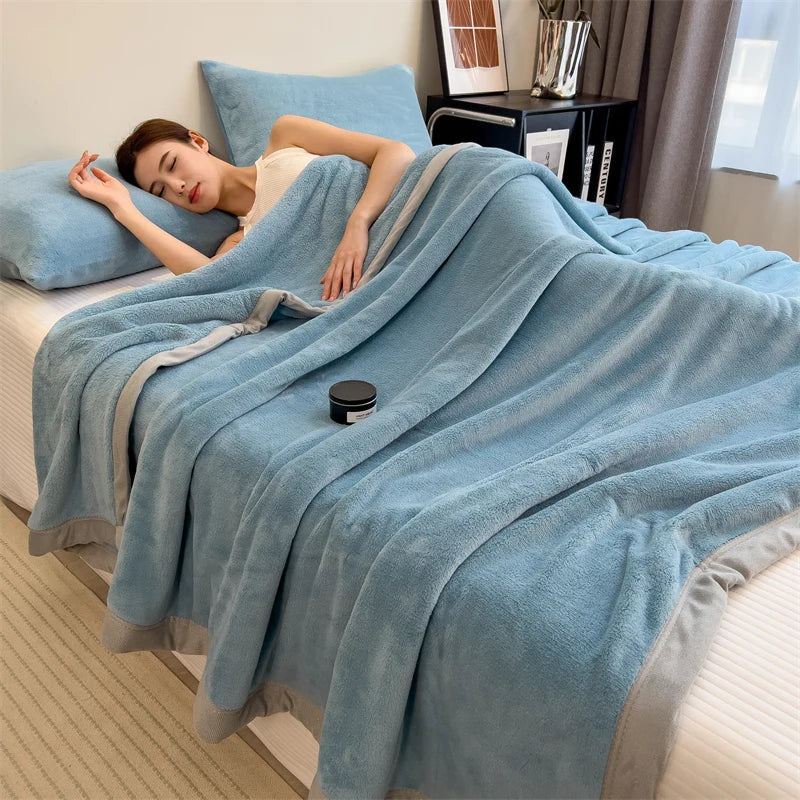 Double Layer Solid Color Milk Velvet Blanket Autumn Winter Thicken Warm Plush Blanket for Bed Sofa Single Double Thick Bed Sheet