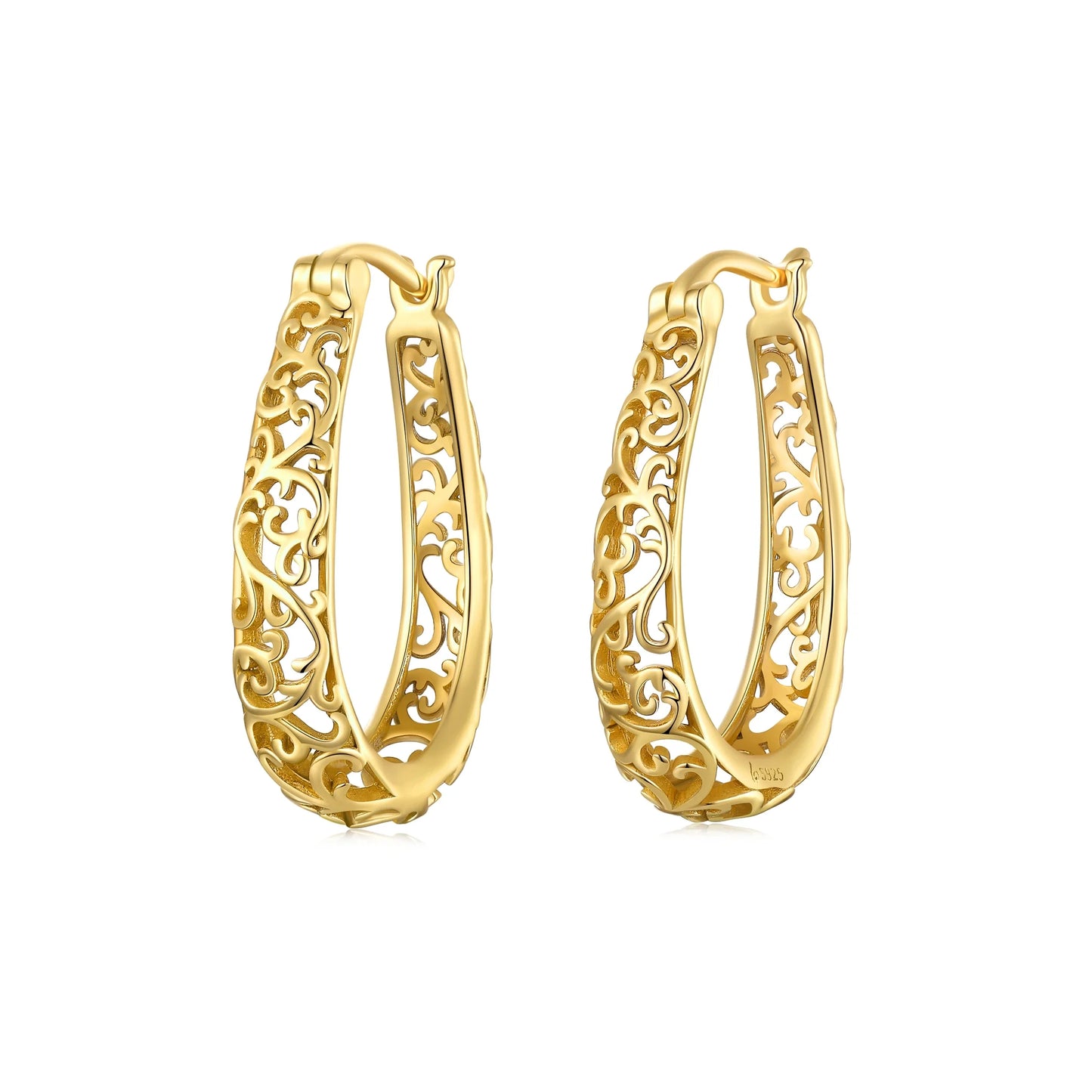 Gold Plated Filigree Hoop Earrings 925 Sterling Silver Vintage Vine Earrings For Women Fine Jewelry Original Design