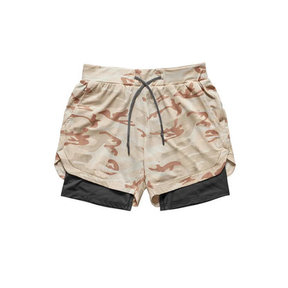 Mens Gym Sports Shorts Jogging Running Breathable Fitness Exercise Double Layer Shirt Hidden-Pocket Casual Camouflage Shorts