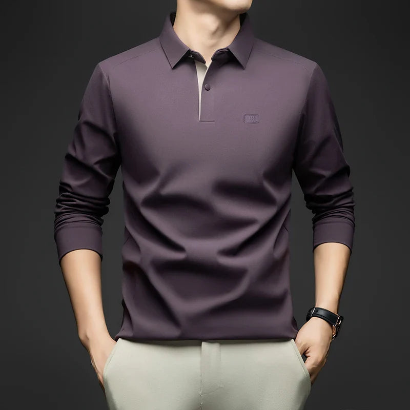 2025 Long Sleeved Polo Shirt for Spring and Autumn Men's Clothing with A Base Collar Casual and Fashionable Long Sleeved T-shirt
