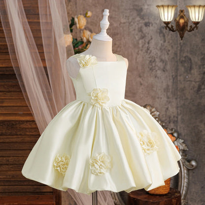 Summer Flower Bridesmaids Girls Dress Elegant Birthday Party Princess Prom Dresses Girl Gala Bow Baptism Wedding Evening Costume