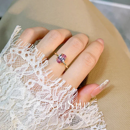 Afghan Dreamy Pink Tourmaline 925 Silver Ring Pigeon Egg Minimalist Ins Style Light Luxury Daily Fairy