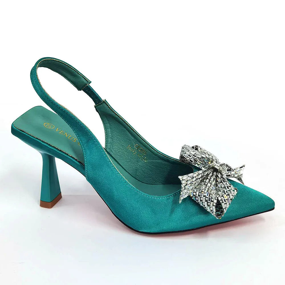 Italian Design Elegant Fuchsia Bow Rhinestone Pumps with Pointed Toe for Women 2024 Party Shoes and Bags Matching Set