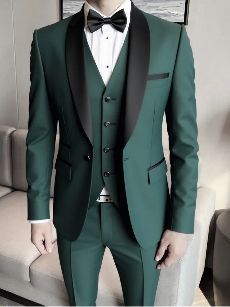 Conjunto de 3 Peças Terno Smoking Masculino Slim Fit para Formatura Noivo Casamento Blazers de Alta Qualidade Padrinho Terno de Festa Negócios Banquete