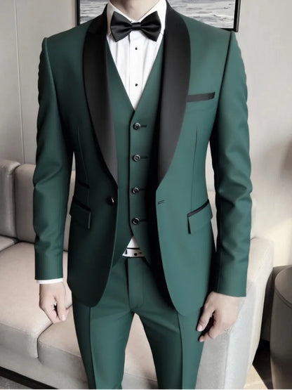 Conjunto de 3 Peças Terno Smoking Masculino Slim Fit para Formatura Noivo Casamento Blazers de Alta Qualidade Padrinho Terno de Festa Negócios Banquete