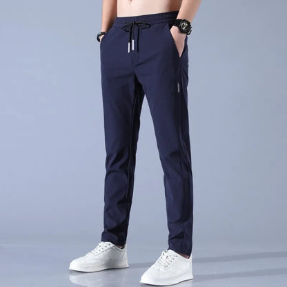 2024 new Men's Ice Silk Trousers Solid Color Mid-Waist Loose Breathable Straight-Leg Casual Pants Thin Quick-Drying Sports Pants